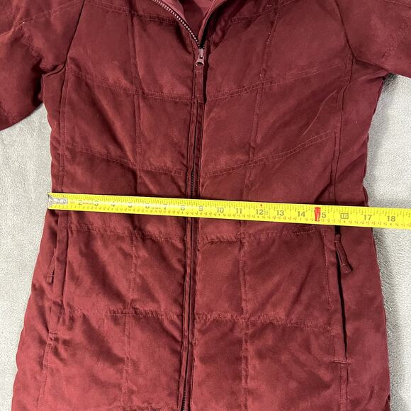 LL Bean Long Parka Goose Down Jacket Suede Quilted Women's S Burgundy Sherpa - Picture 10 of 11